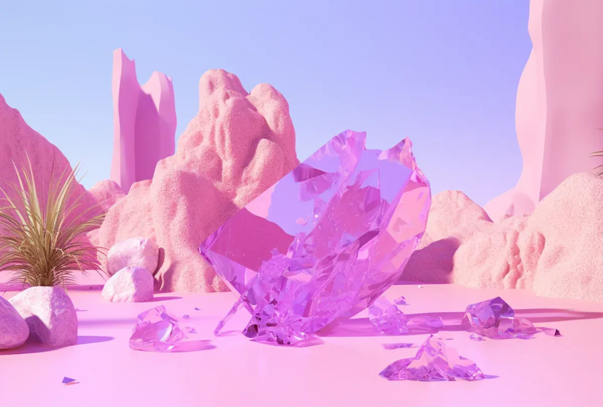 A surreal crystal landscape showing how color, texture, and impossible material can make a setting feel emotionally charged instead of merely decorative.