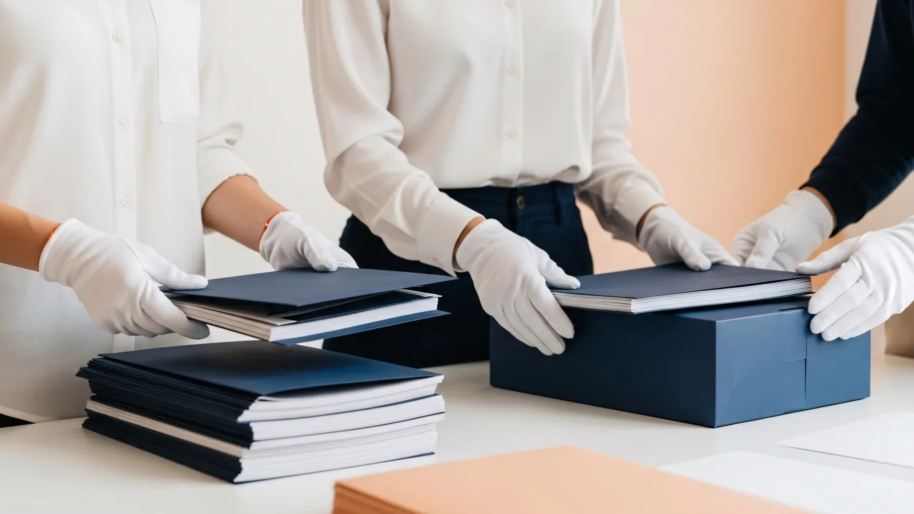 Gloved staff handling archival folders and boxes, showing how records, procedure, and shared custody can become part of an anger scene.