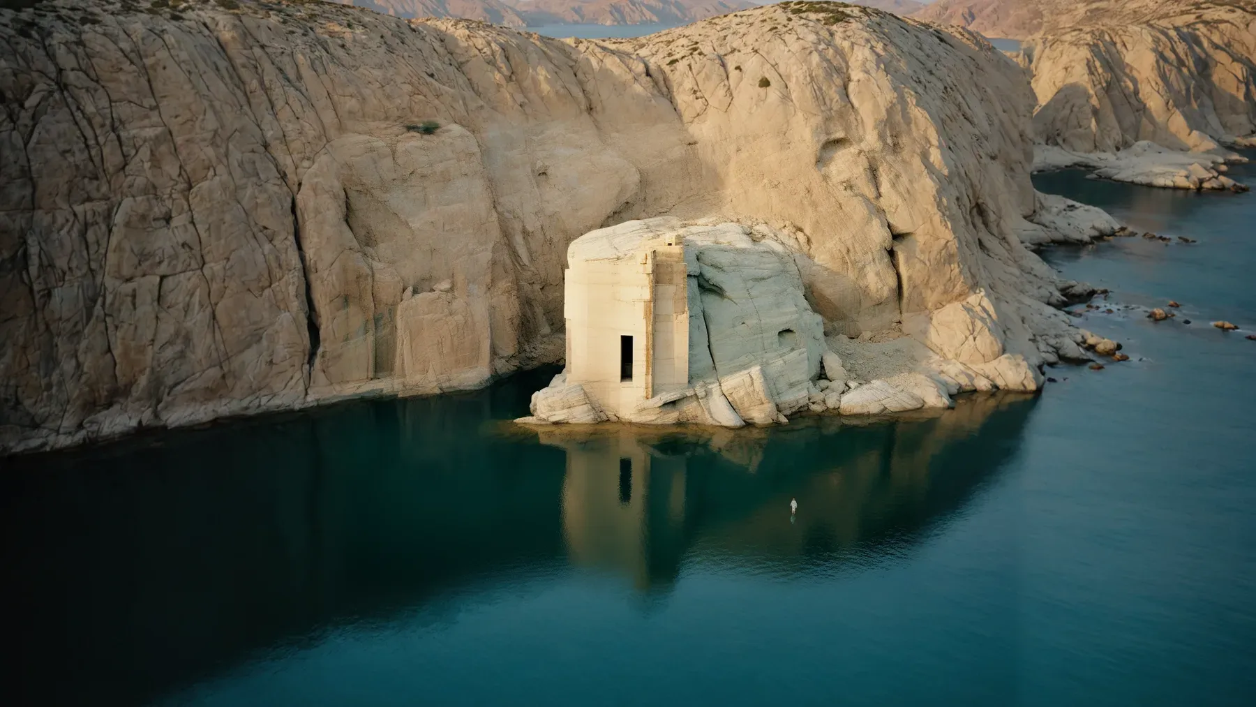 A monumental structure on a limestone cliff, placing the thriller's discovery within a landscape whose history and present use are inseparable.