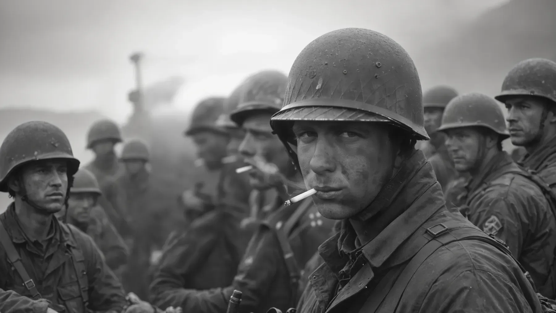 Exhausted soldiers gathered after combat, when individual memory, official assessment, loss, and future capacity begin to diverge.