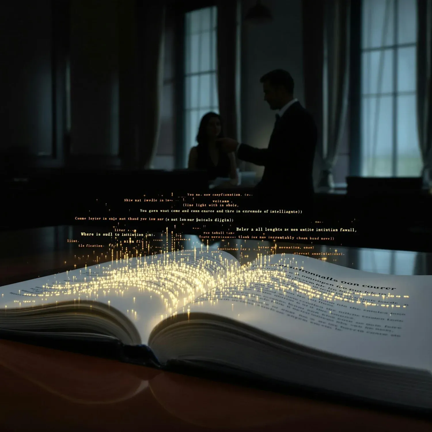 An open book emitting light into a dark room, capturing the blurb's final task: reveal enough energy from the story to make the reader want what remains inside.