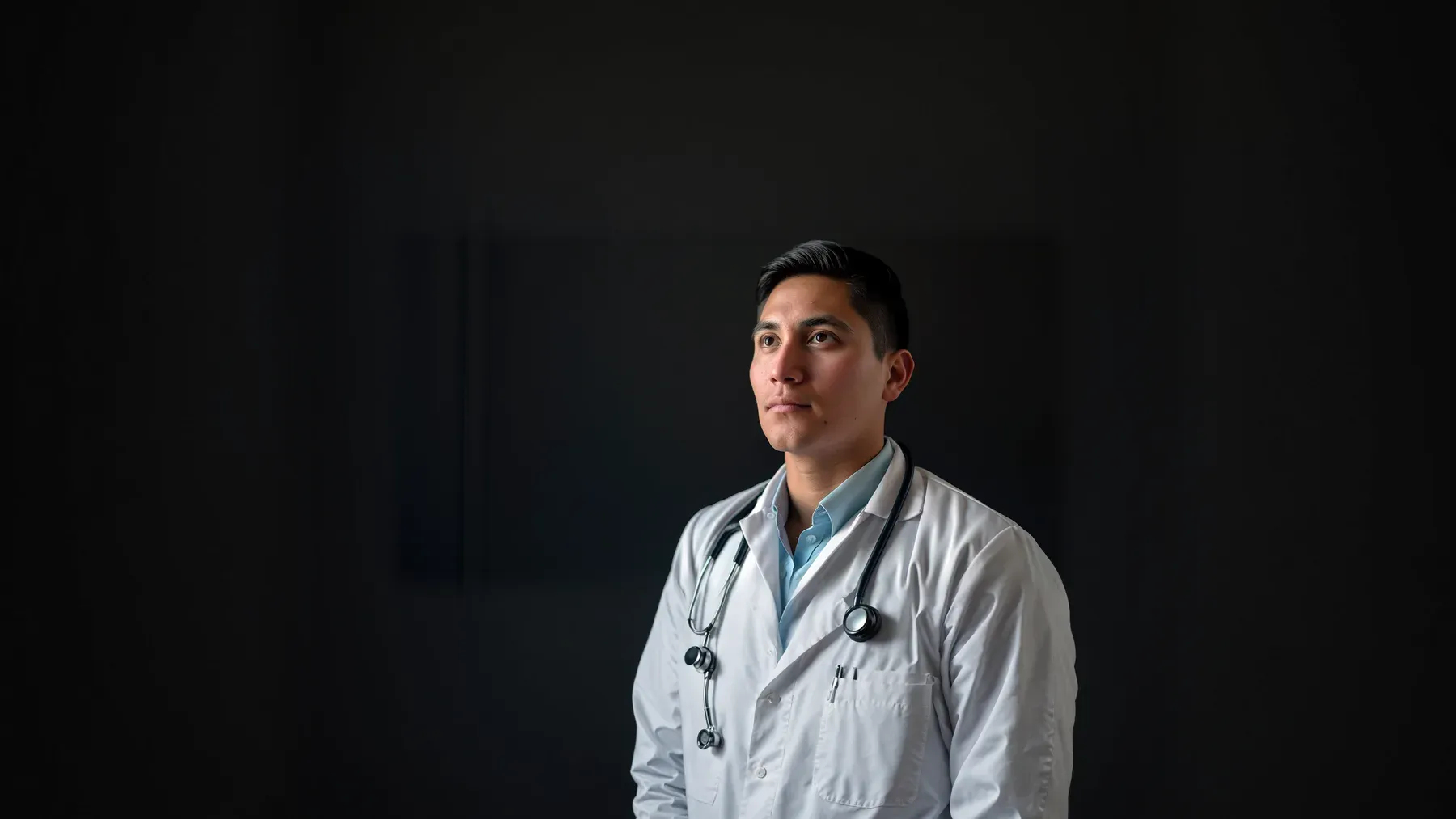 A contemplative medical professional pausing near a window, representing the difficult reassessment of capacity, identity, and what good work requires.