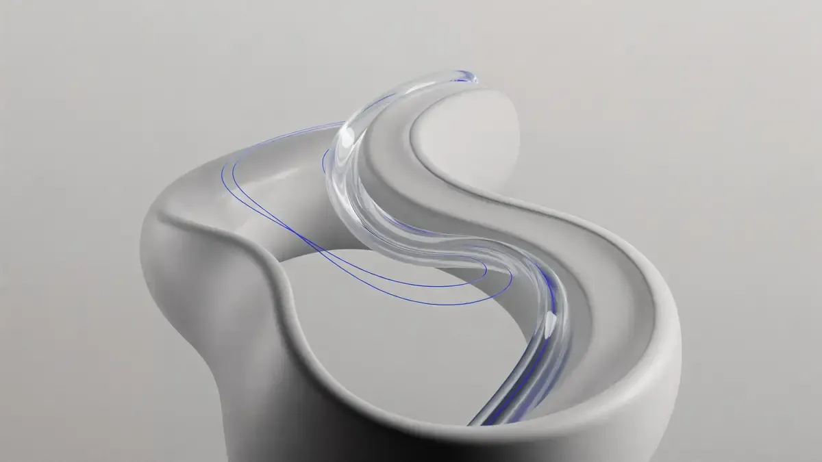 A flowing abstract sculpture whose shape changes as it bends, reflecting how a believable arc preserves continuity while creating a genuinely different final form.