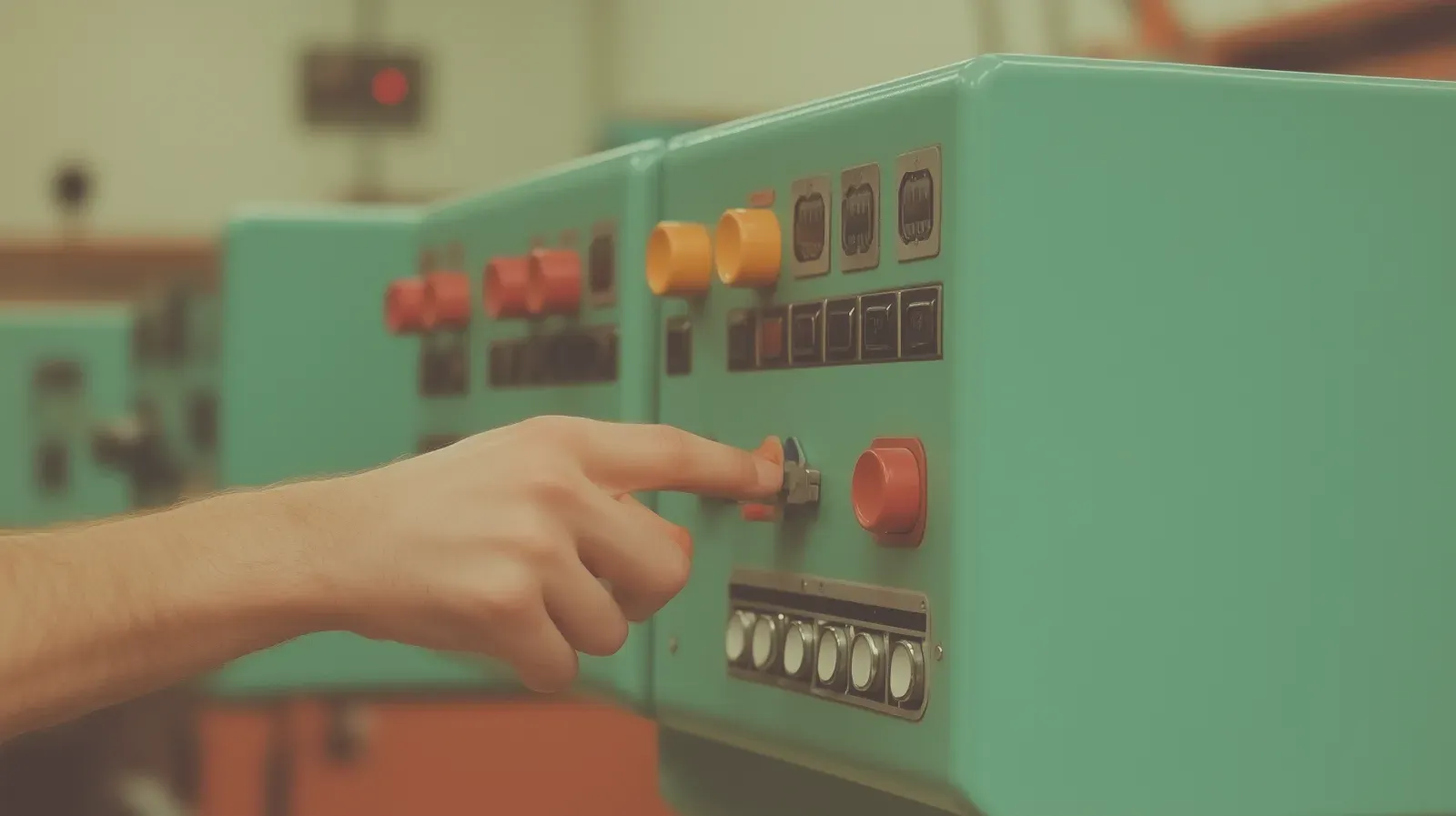 A pressure gauge and control panel at the moment a character understands which consequence is approaching.