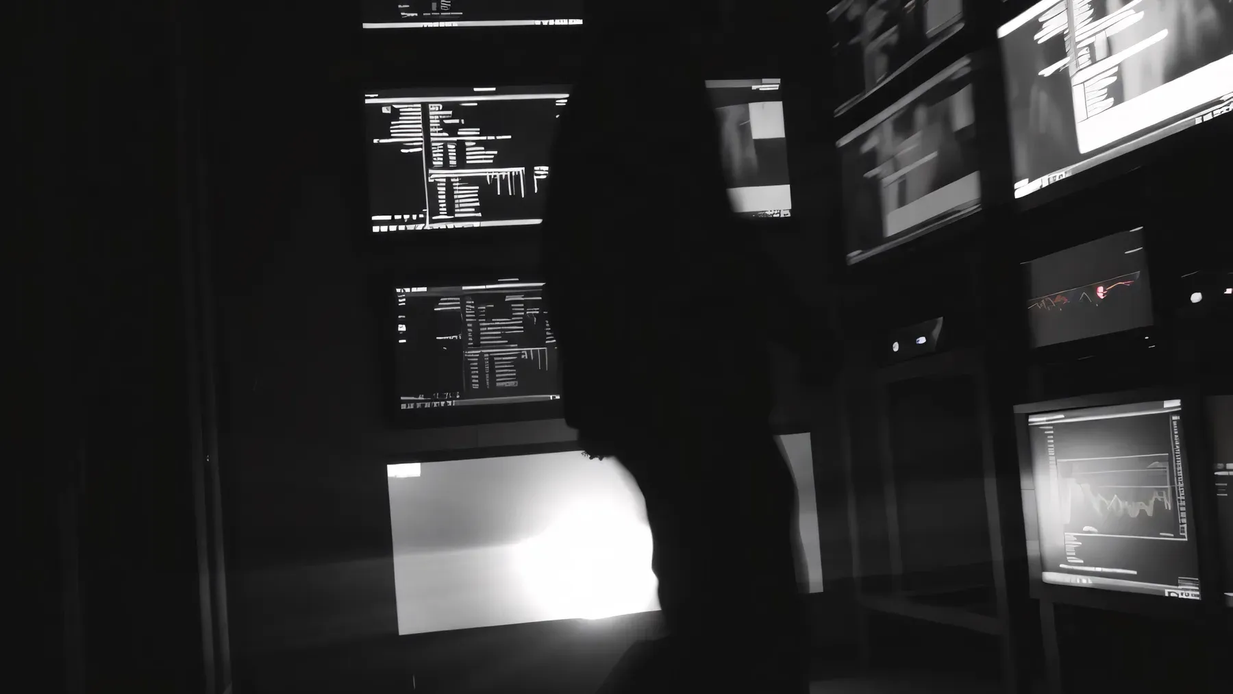 A dark monitoring room turns raw measurements into a human task of comparison, interpretation, revision, and accountable warning.