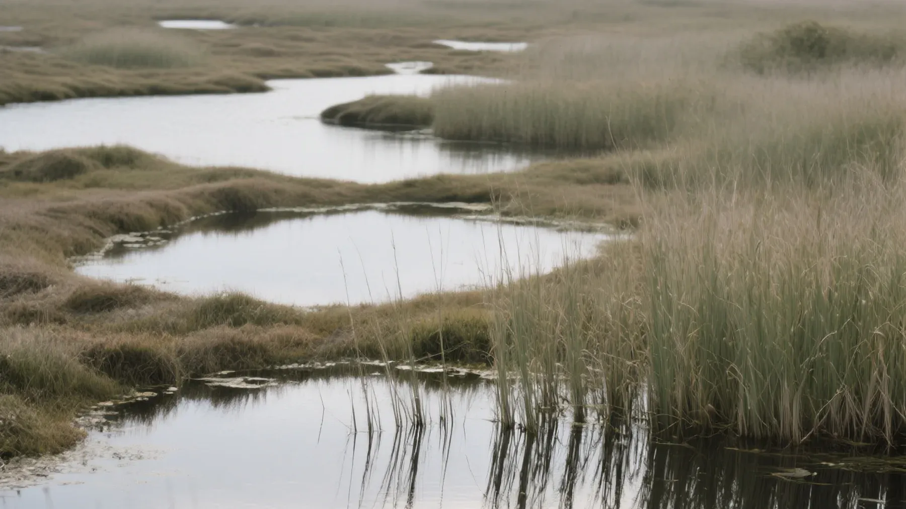 A quiet wetland after severe weather, giving the story room to show the visible consequence after a climactic choice.