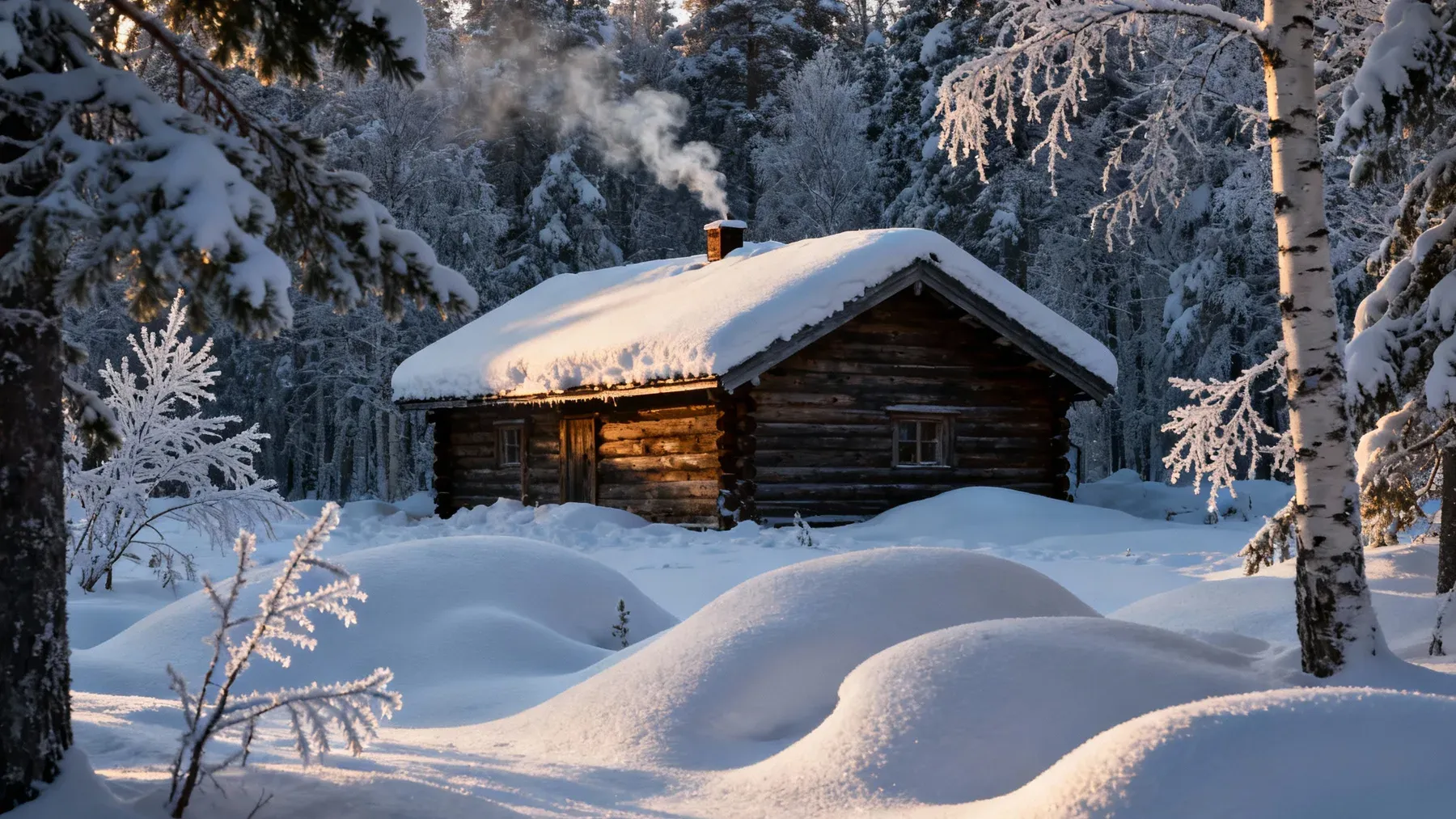 A remote cabin beyond deep snow evokes the consequential next destination created when an opening choice narrows the protagonist's route.