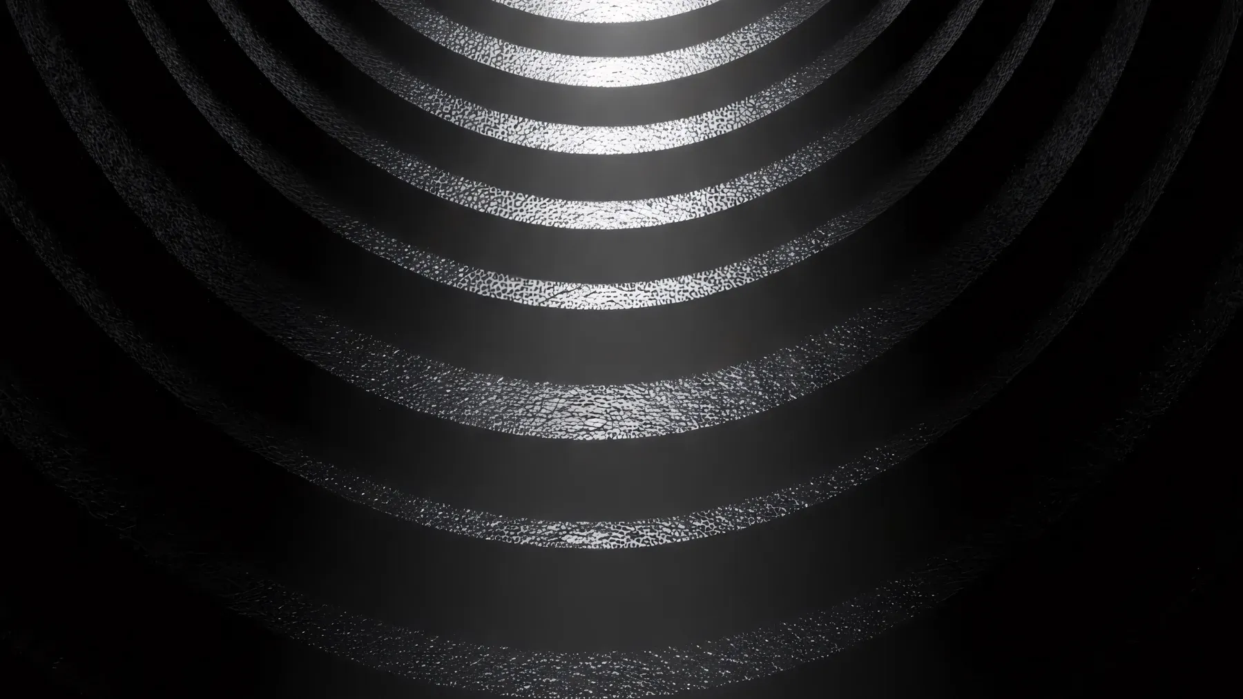 A solitary figure beneath repeating circles of light, evoking a person confronting a pattern whose structure cannot be reduced to human scale.