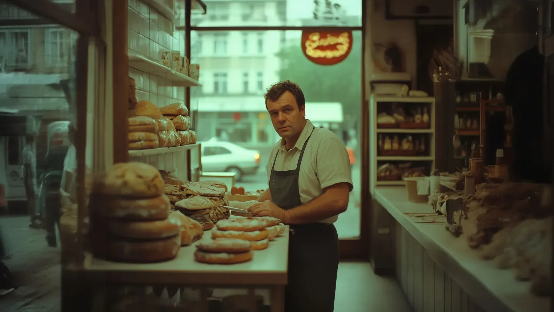 A traditional baker at work, representing the useful occupation and daily routine that place a cozy mystery sleuth inside the community.