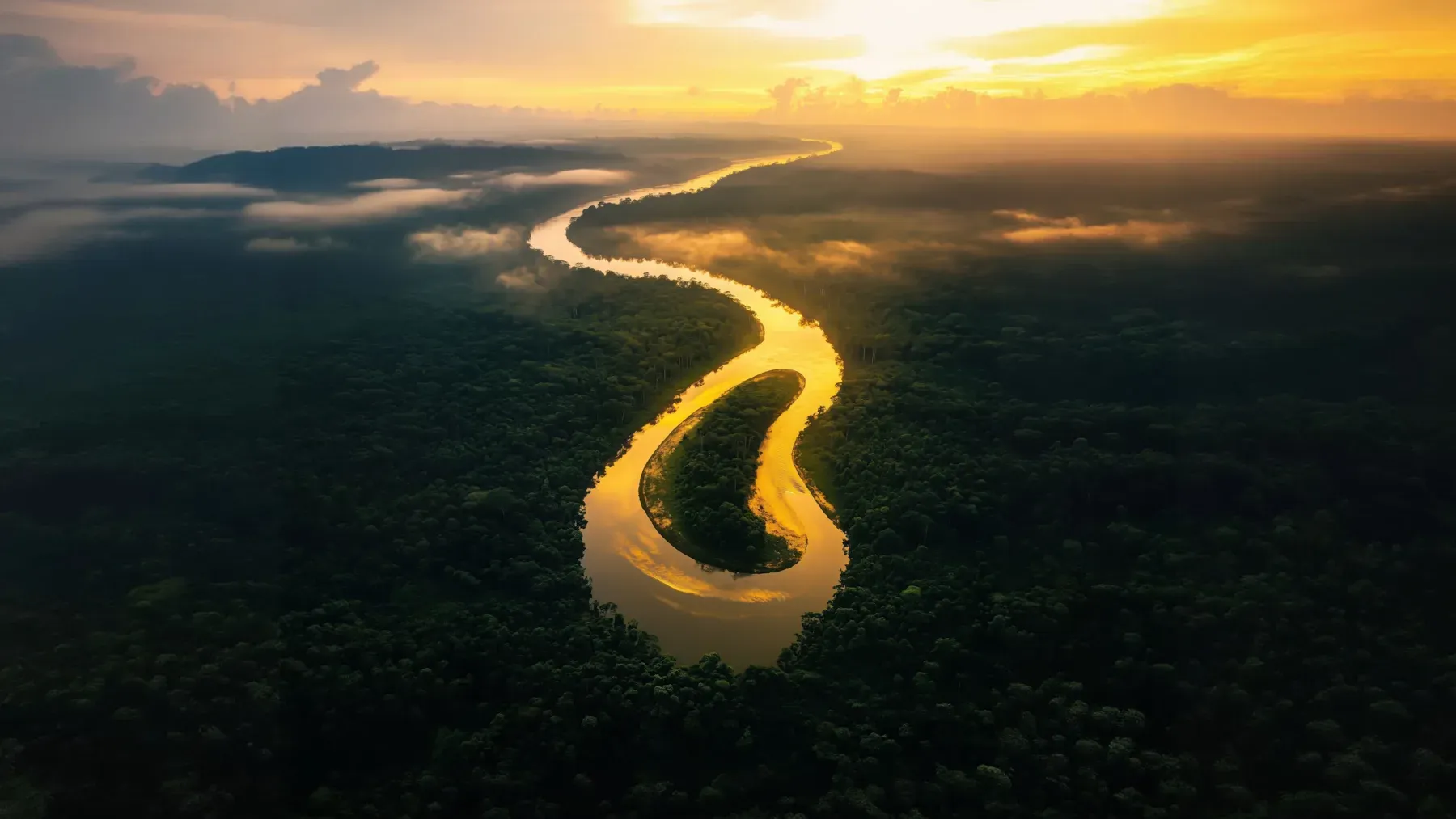 A river catches the light across a vast landscape, reflecting advancement that joins personal power to a wider living system.