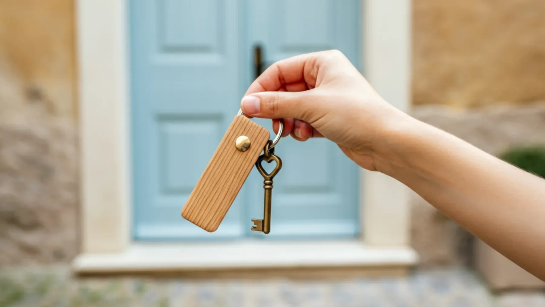 A hand holding an old key shows how professional attention can isolate one object from everything else in the scene.