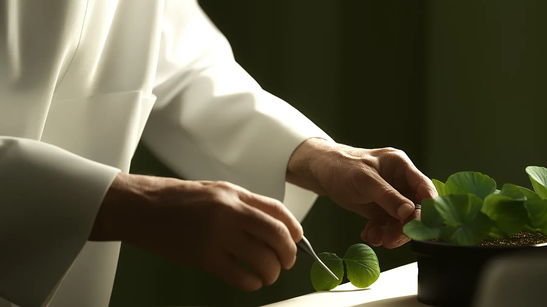 A scientist examining a living specimen gives a dialogue response physical evidence that can confirm, resist, or recast the opening accusation.