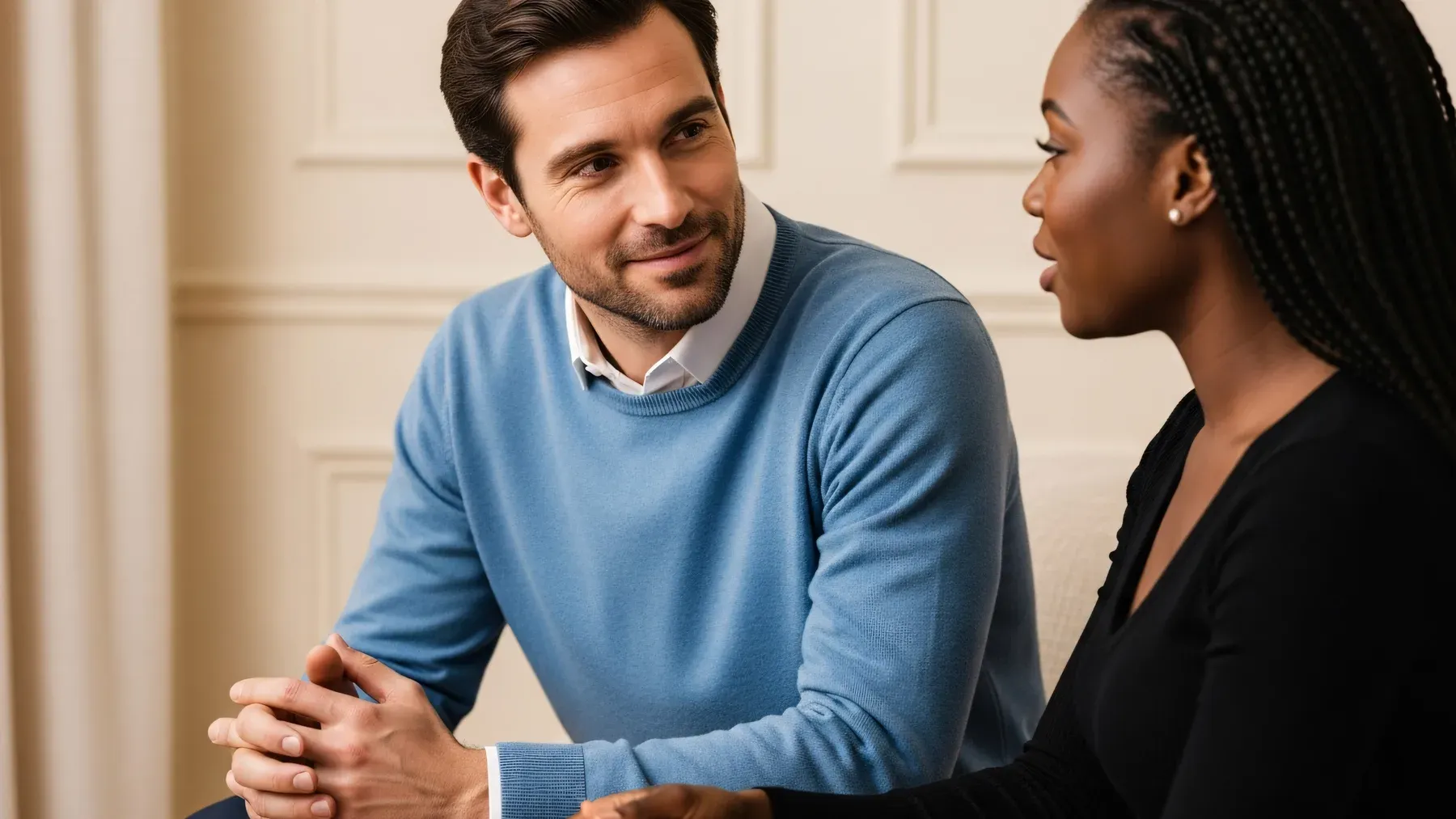 A focused conversation in which documents and physical choices clarify who speaks and why the line matters.