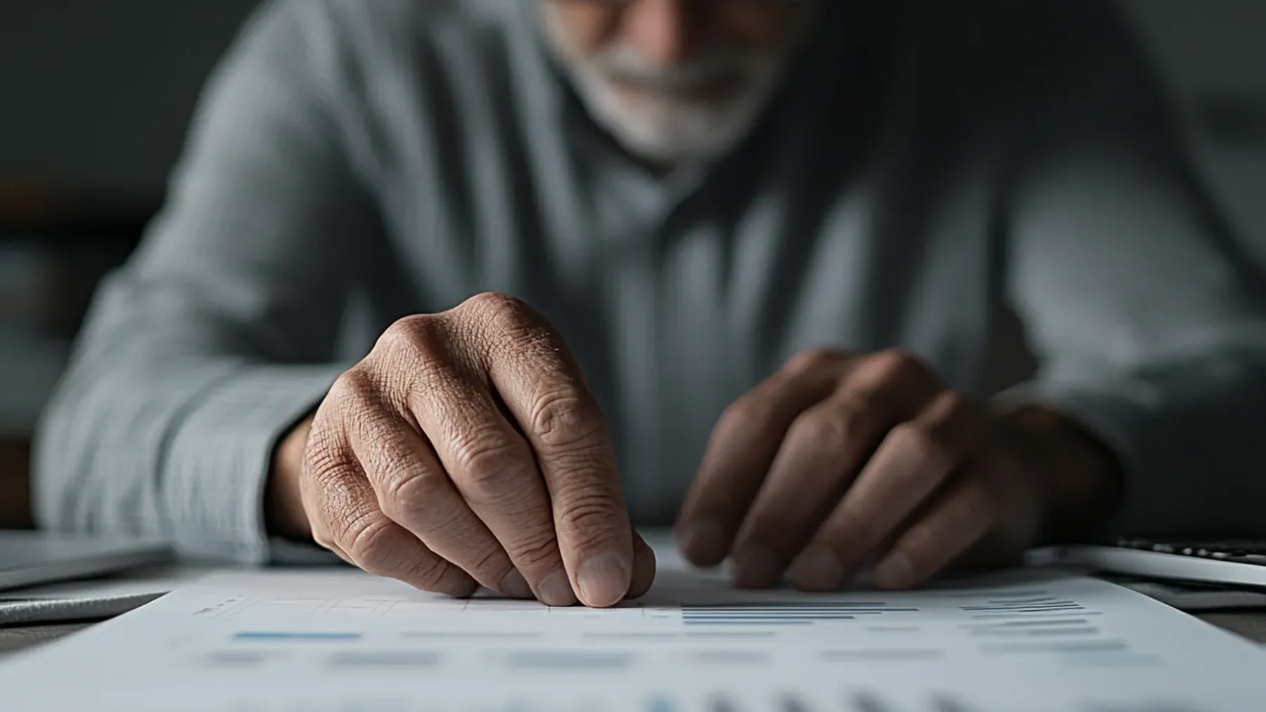 A reader studies a document at close range, representing the point where evidence must be converted into a defensible judgment and a chosen action.
