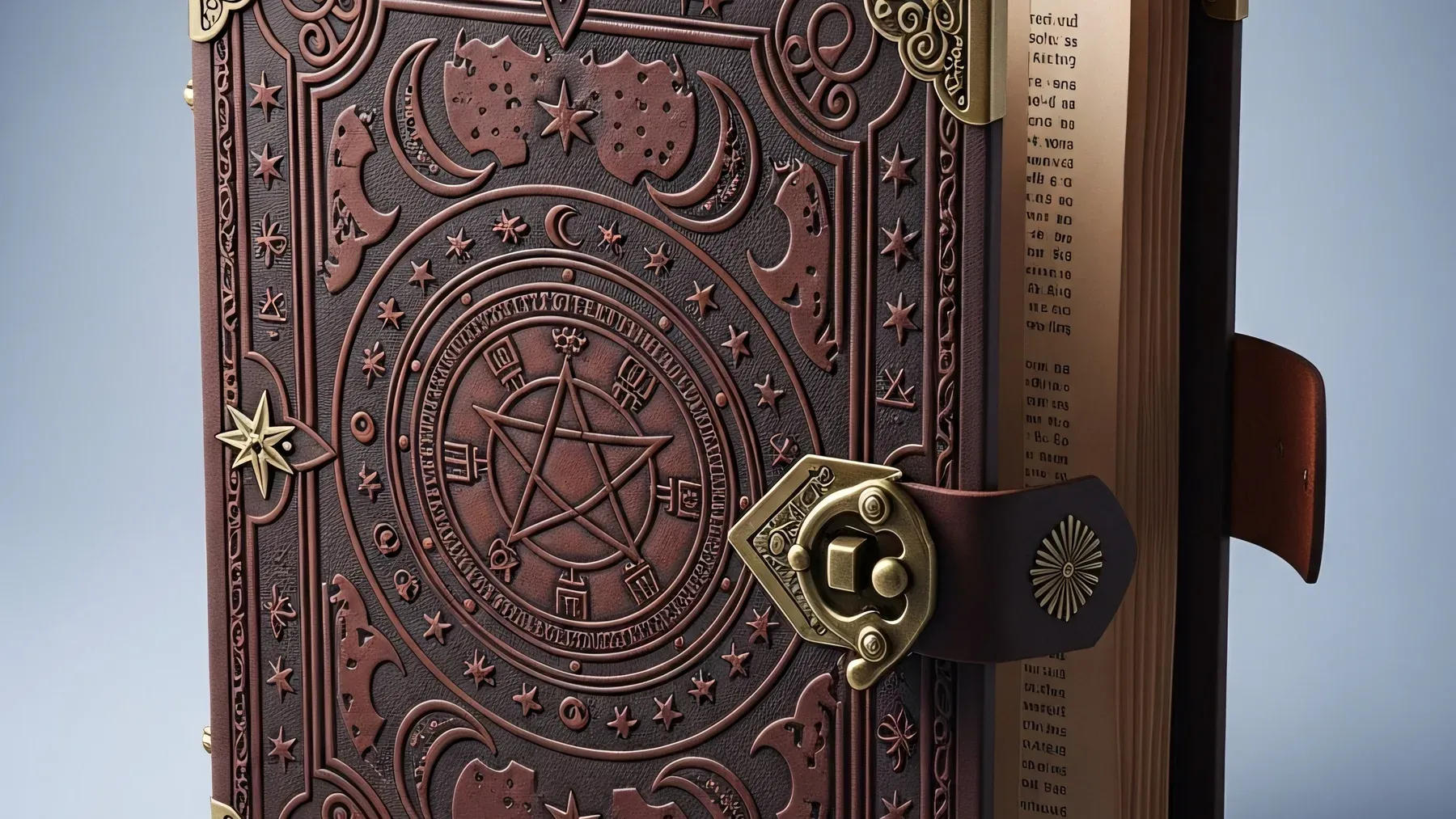 An ornate celestial volume with a clasp turns evidence into a physical object whose age, access, markings, and custody can be examined.