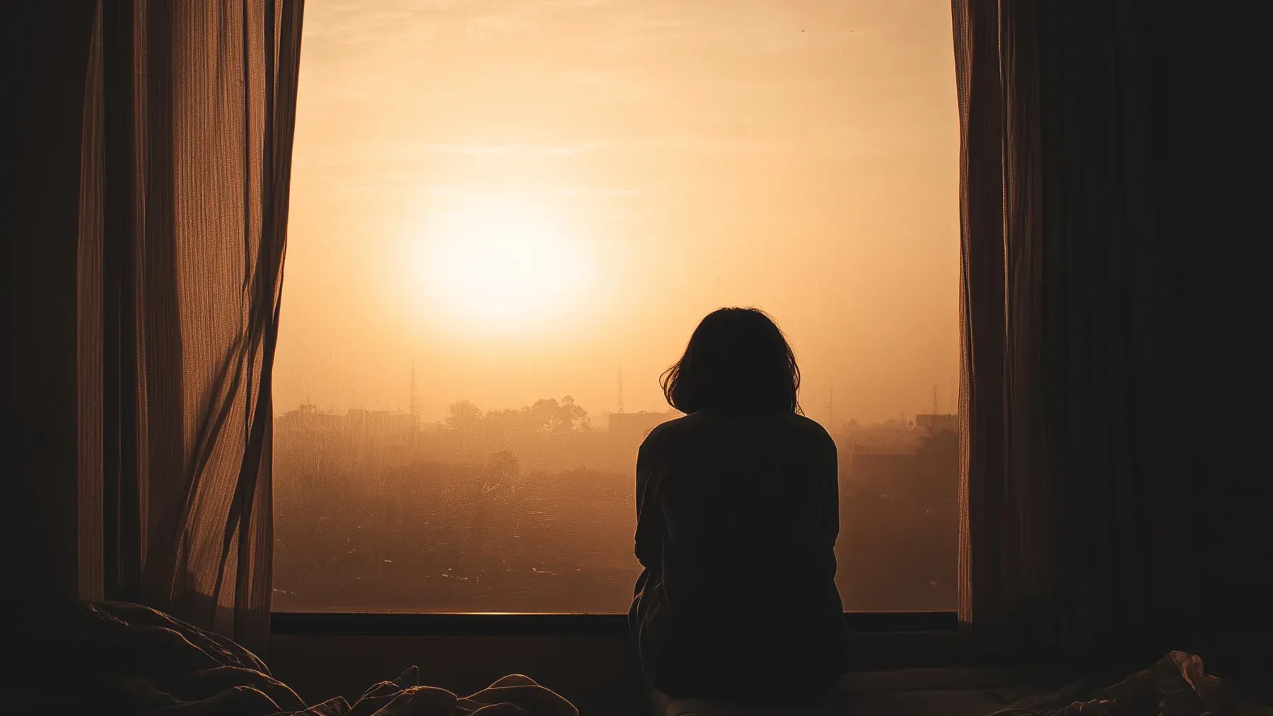 A person sitting before a sunrise turns awakening into a moment of interpretation, choice, and entry into the next scene.