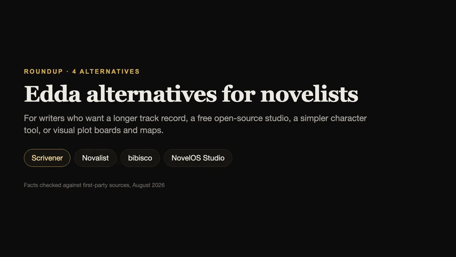 Edda alternatives compared: Scrivener, Novalist, bibisco, and NovelOS Studio