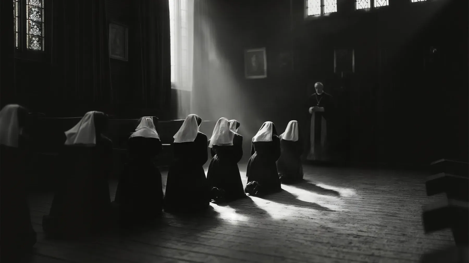 A chapel community gathered in shared ritual, showing how private doubt unfolds among people with their own beliefs and needs.
