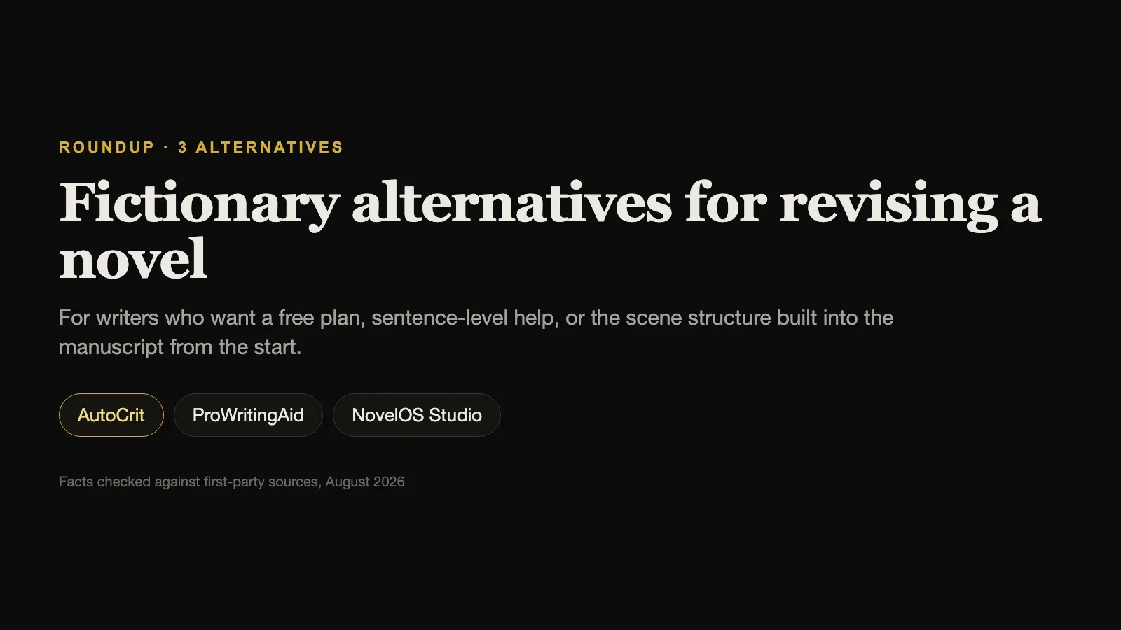 Fictionary alternatives compared: AutoCrit, ProWritingAid, and NovelOS Studio