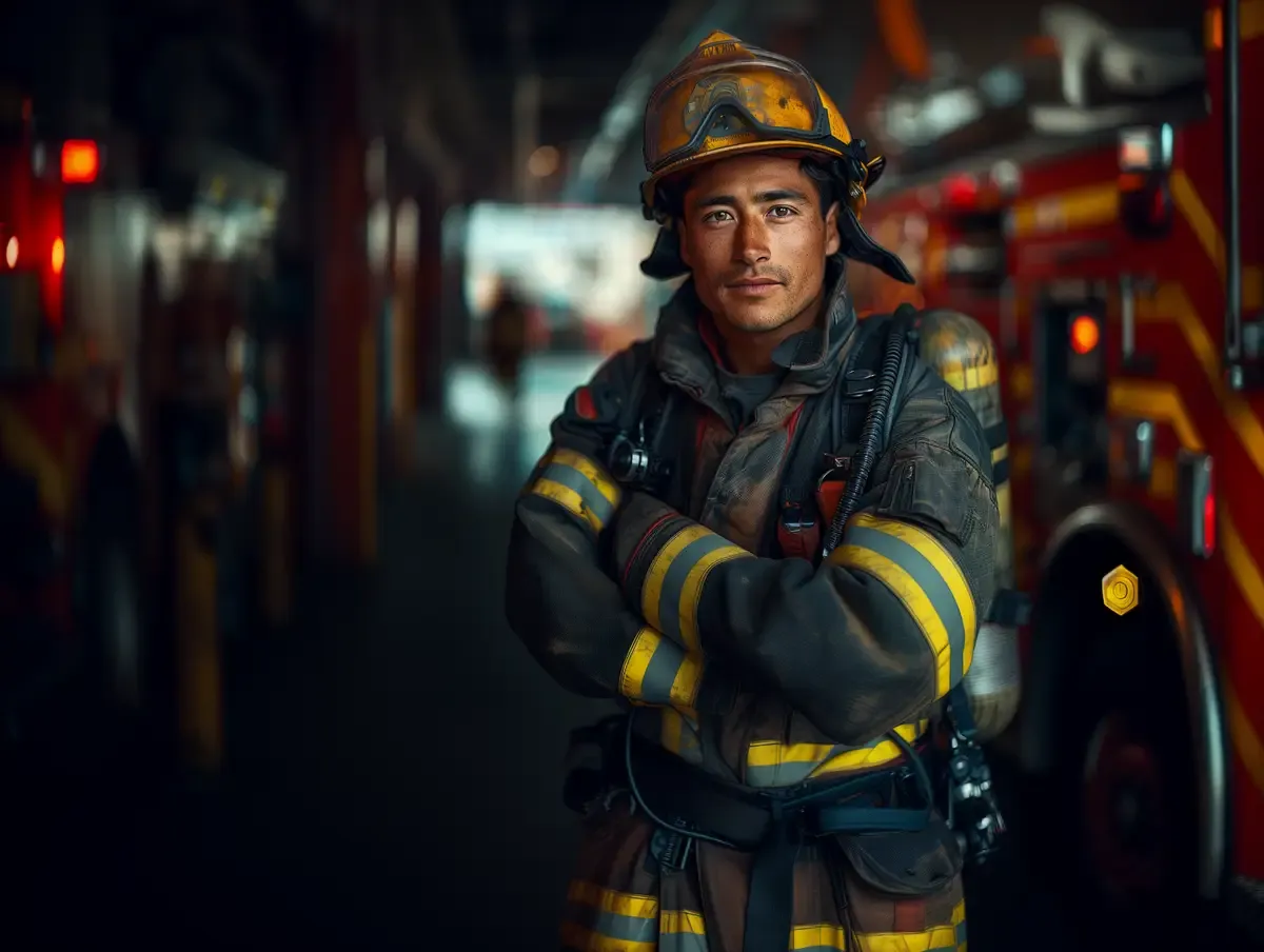A firefighter standing ready in protective gear, reflecting the preparation, risk, and lasting consequence that surround dangerous action.