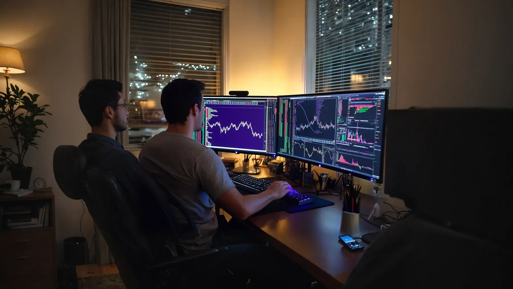 Analysts studying charts across several screens, connecting transaction evidence to decisions made inside institutions.