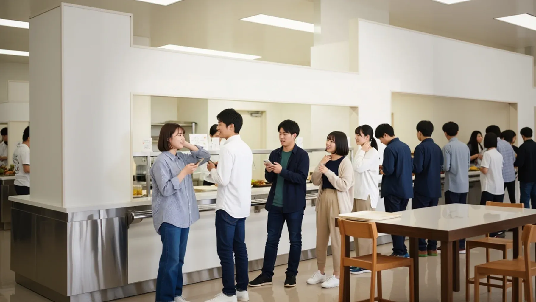 People moving through a cafeteria line, where rules, portions, labor, and eligibility determine who receives available food.