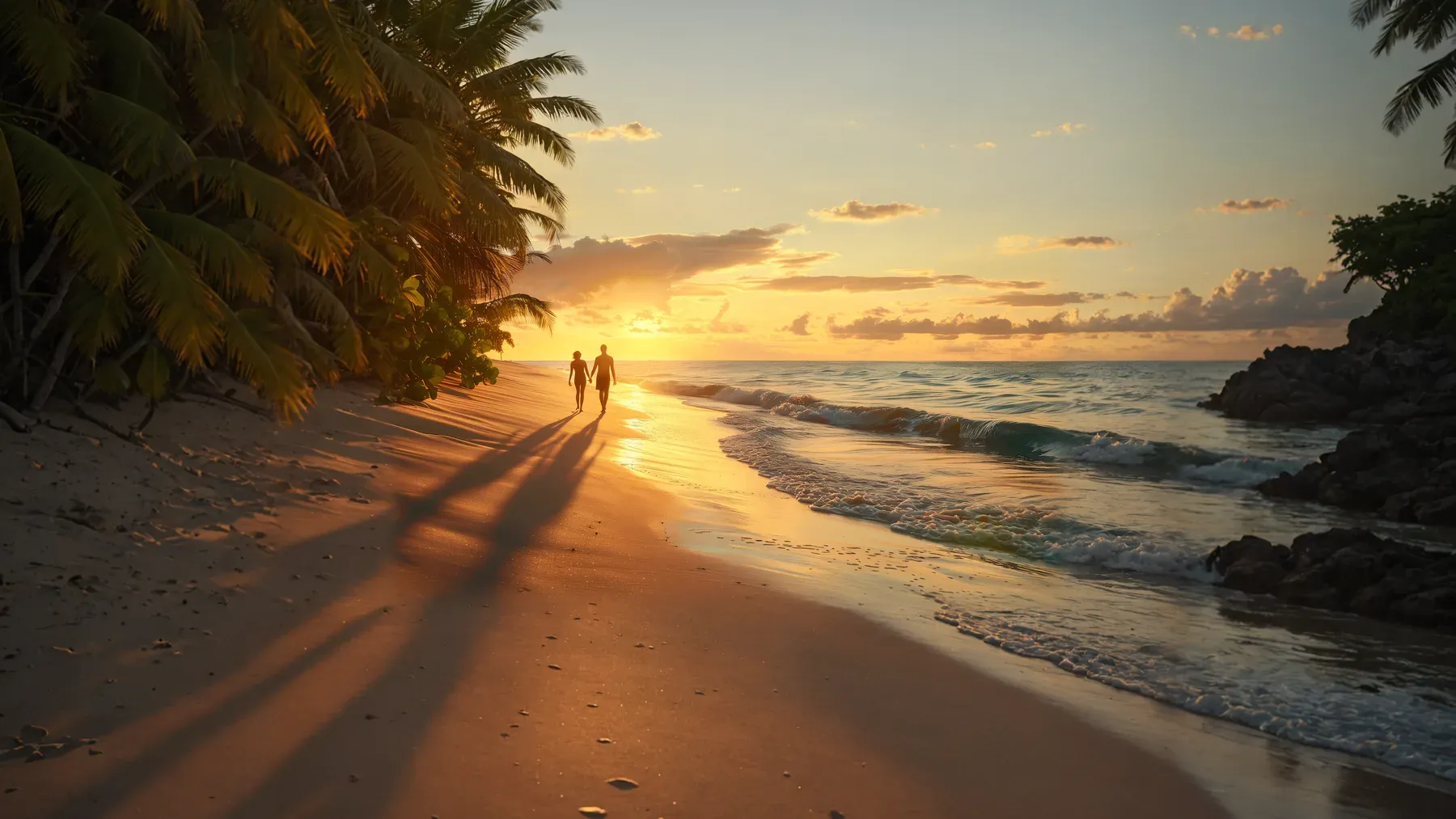 Two companions walk beside the shore with space between them, representing a shared direction that still leaves each person room to choose.
