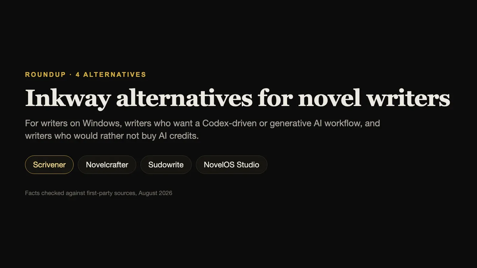 Inkway alternatives compared: Scrivener, Novelcrafter, Sudowrite, and NovelOS Studio