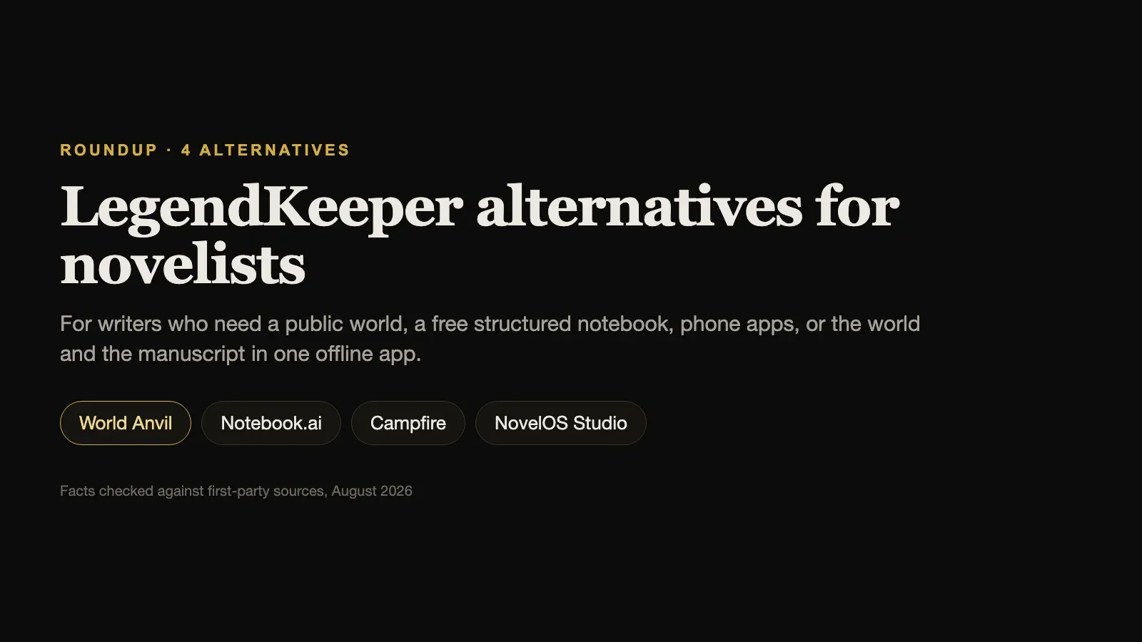LegendKeeper alternatives compared: World Anvil, Notebook.ai, Campfire, and NovelOS Studio