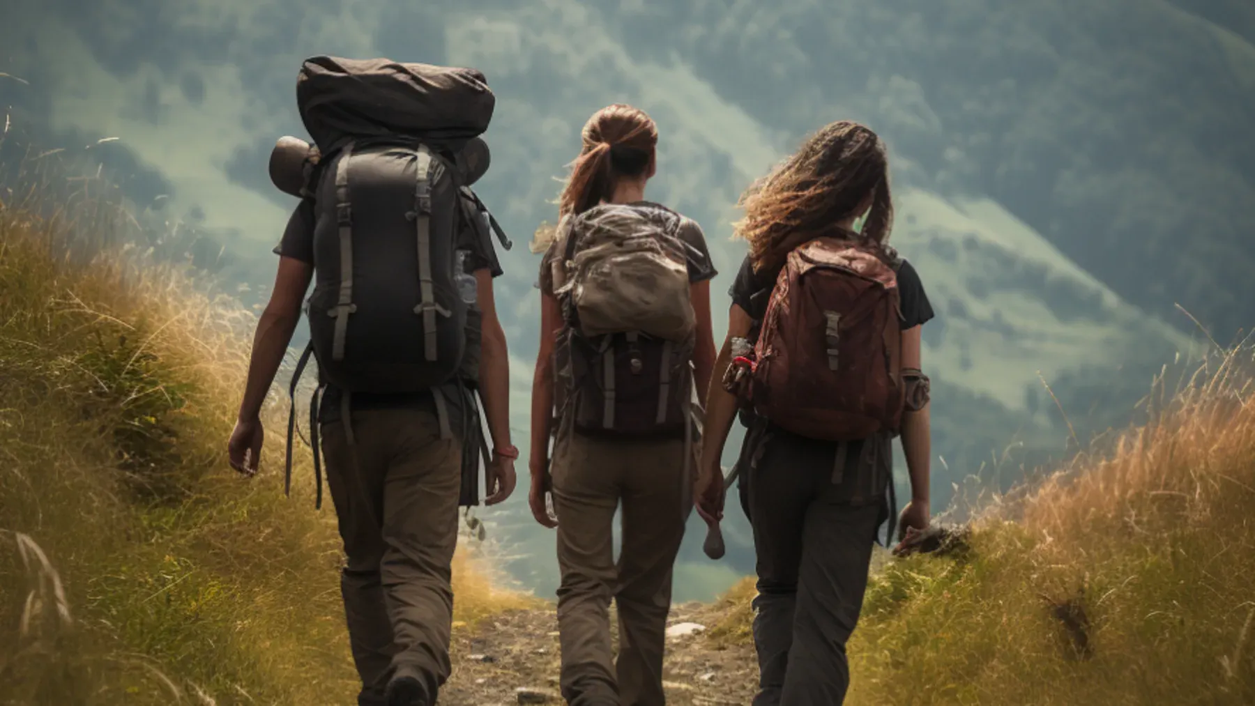 Three travelers carrying different loads along one route, illustrating how party composition and shared goals turn individual builds into strategic relationships.