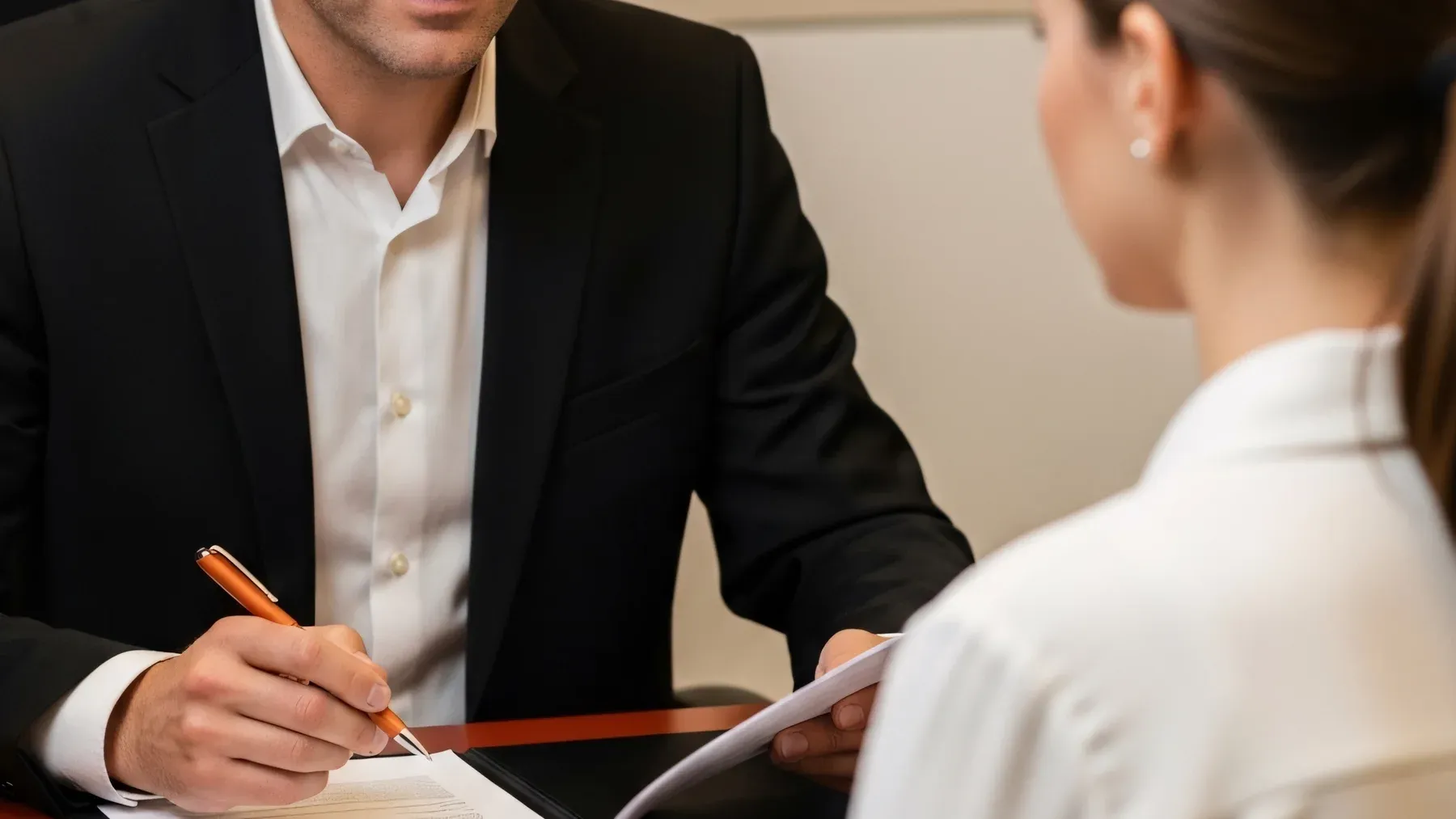 Two people examining documents across a table, representing the work of separating verified events from statements that still need corroboration.