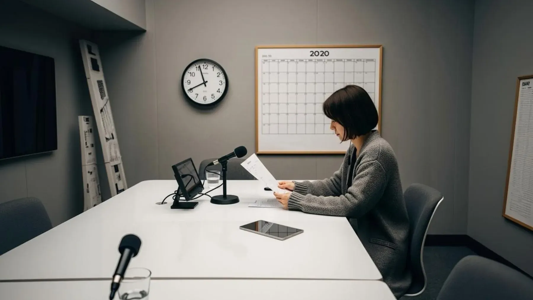 A woman reading from a document before microphones, showing testimony as an accountable public action rather than instant absolution.