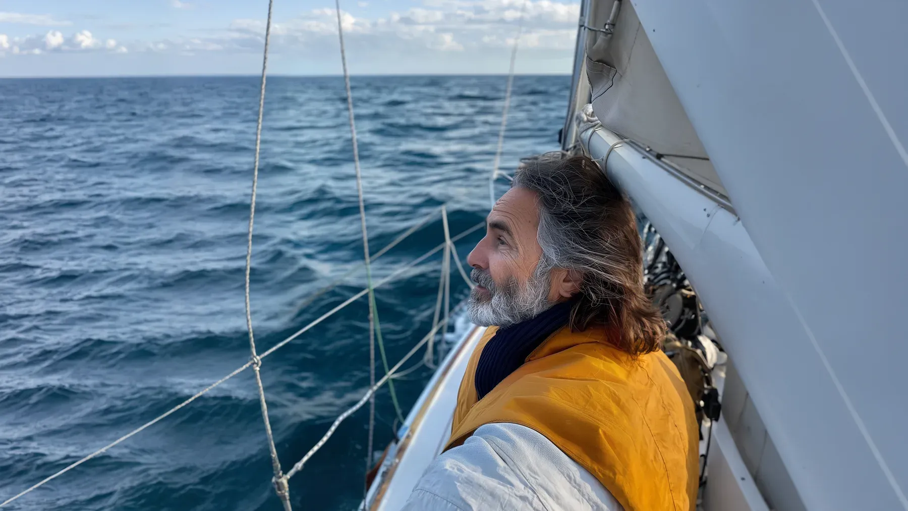 A sailor watching conditions from the vessel, representing the private interval when professional judgment becomes a decision about obedience.
