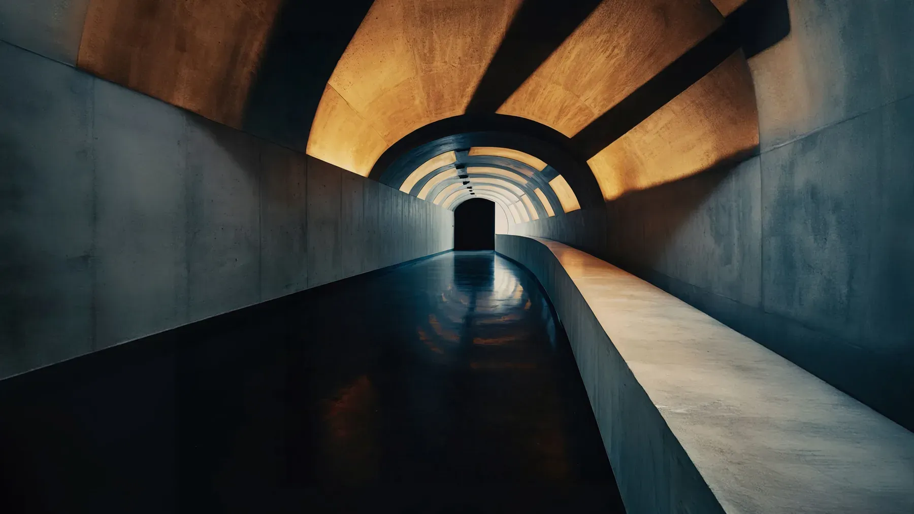 A lit passage with a dark doorway visualizes the threshold where a retelling's inherited rule meets its new consequence.
