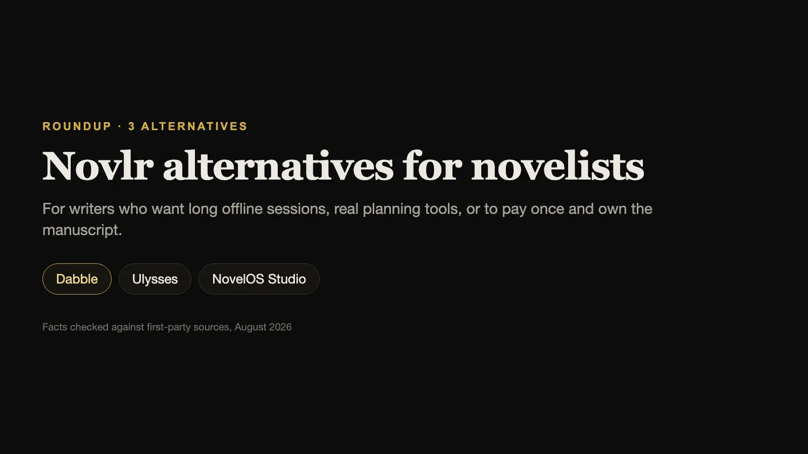 Novlr alternatives compared: Dabble, Ulysses, and NovelOS Studio
