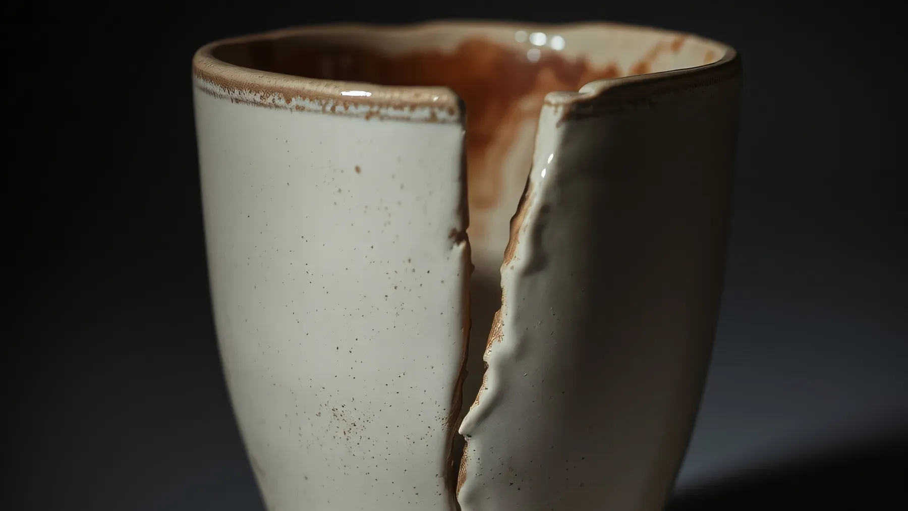 An ordinary ceramic cup whose wear, handling, and private history allow it to carry unspoken meaning.