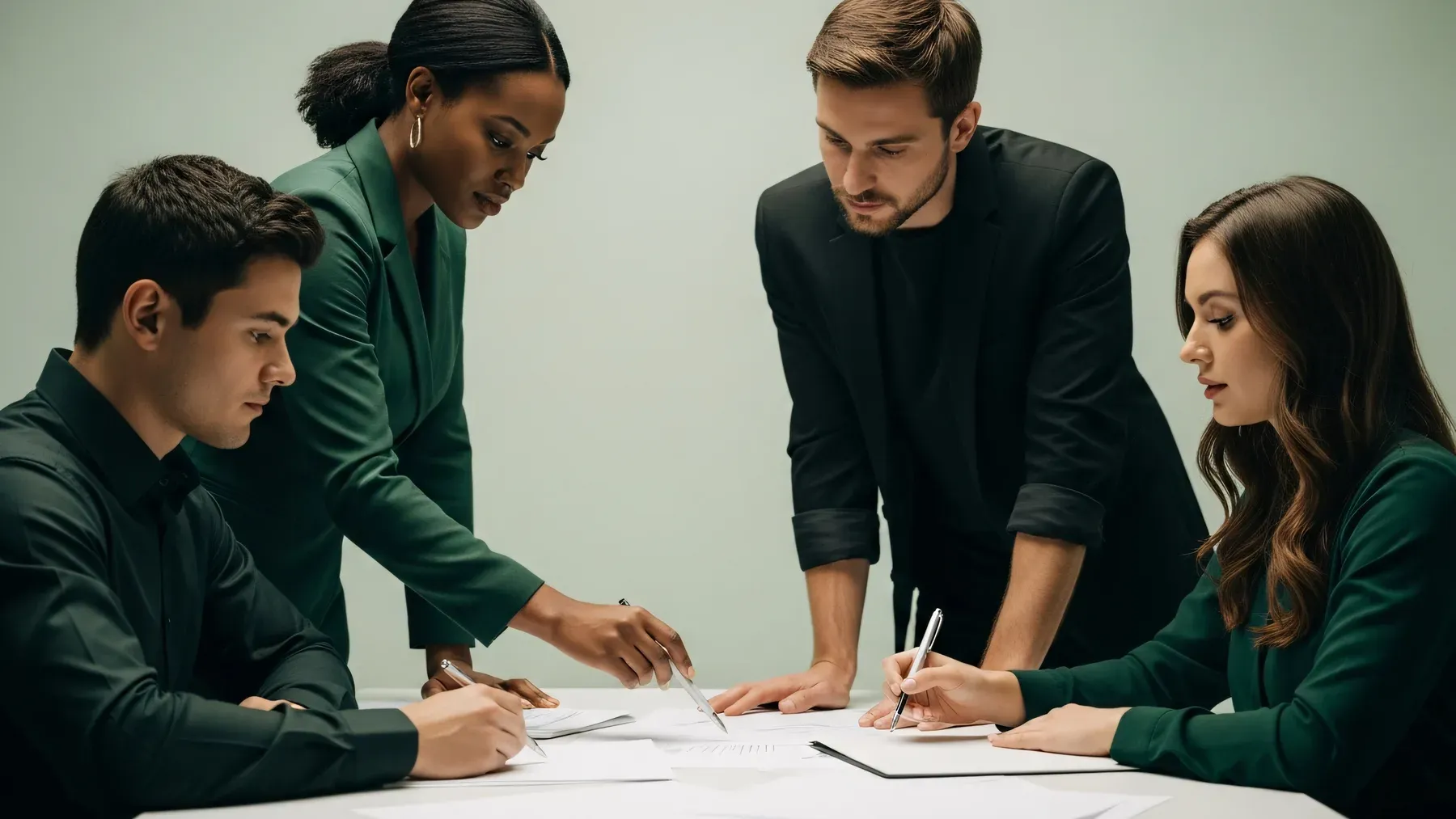 A team examines documents together, reflecting the review that turns separate investigative acts into a case another person can challenge.