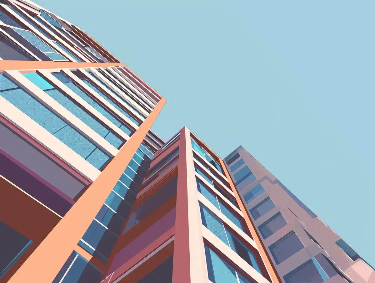 Skyscrapers converging toward the sky, showing how the same subject changes when the viewing angle and narrative distance change.