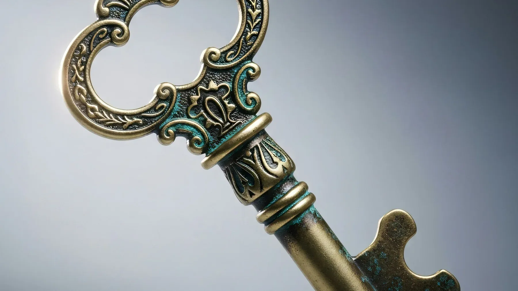 An ornate antique key rests against a plain background, giving the prologue a concrete output that can be recognized after the narrative resets.