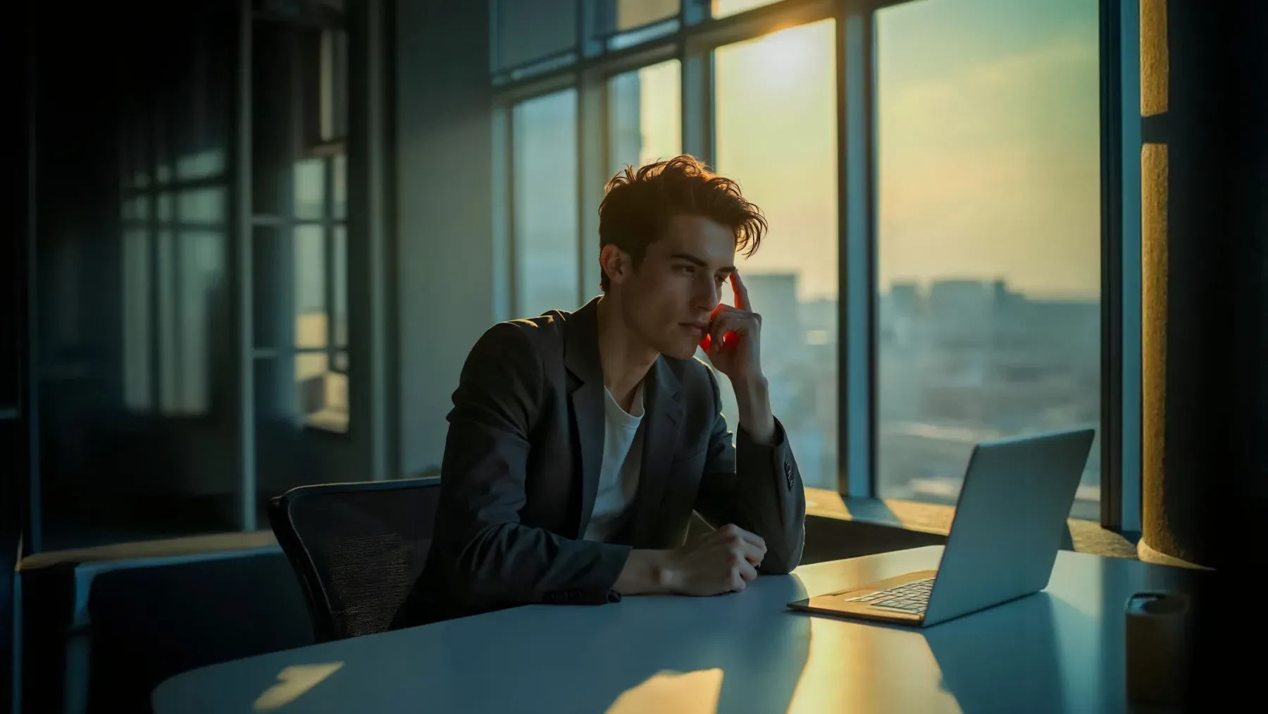 A person sits in quiet contemplation beside a window, representing private recognition at the beginning of a redemption arc.