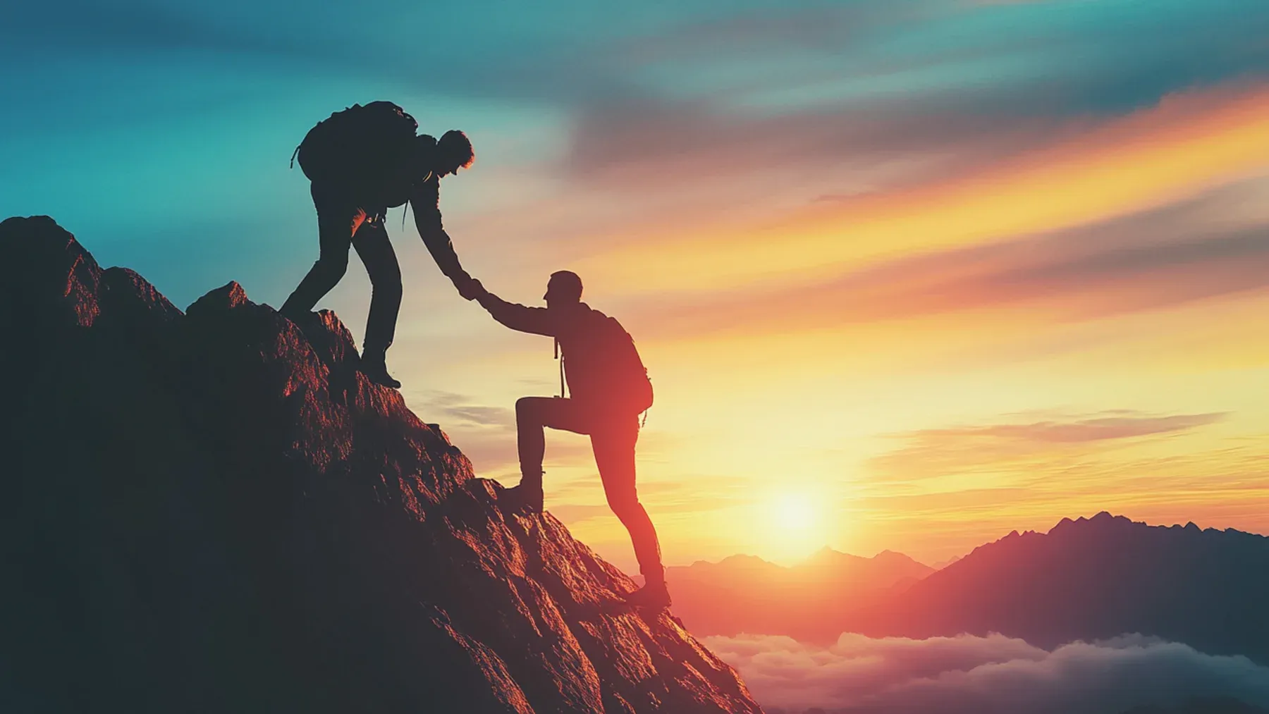 Two climbers help each other across a steep ridge, reflecting the shared effort and limited footing that make rescue a coordinated decision.