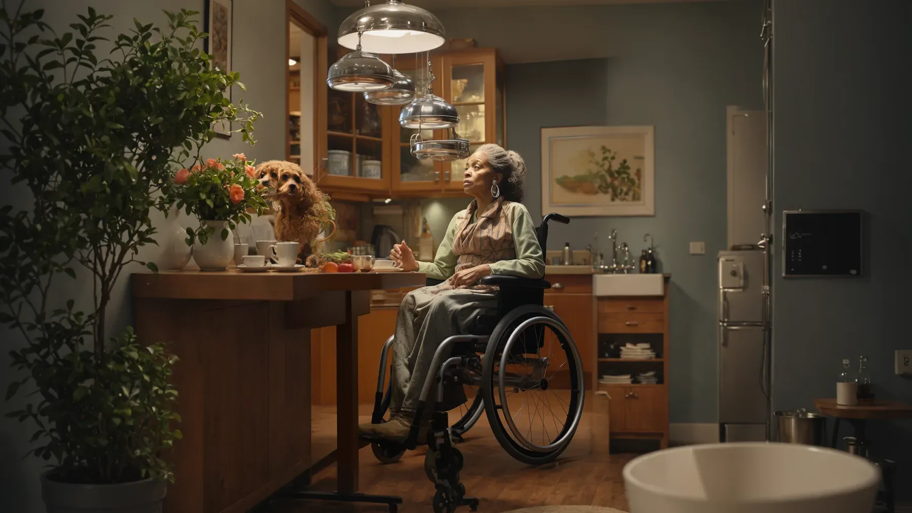 An older woman waiting in a kitchen, grounding the family dispute in the person whose daily care creates both responsibility and pressure.