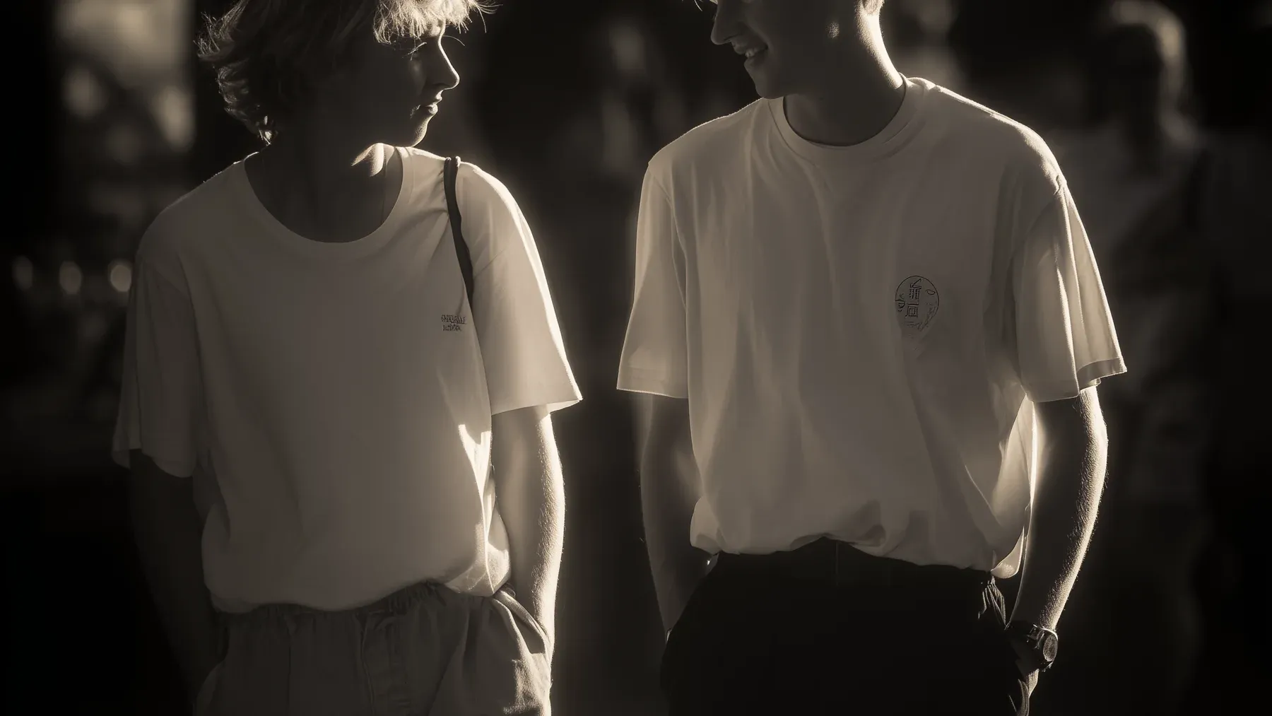 Two people walking together in evening light, representing a relationship that must be rebuilt through later choices after the first meeting ends.