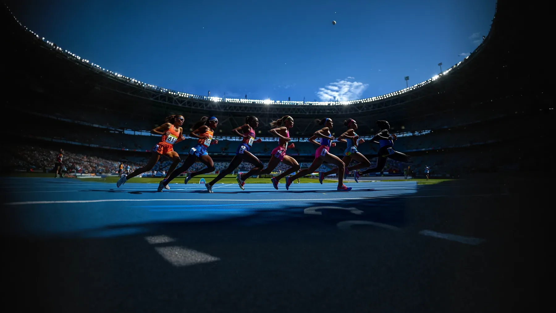 A field of runners occupying the same track, illustrating the shared measure that turns separate ambitions into direct comparison.