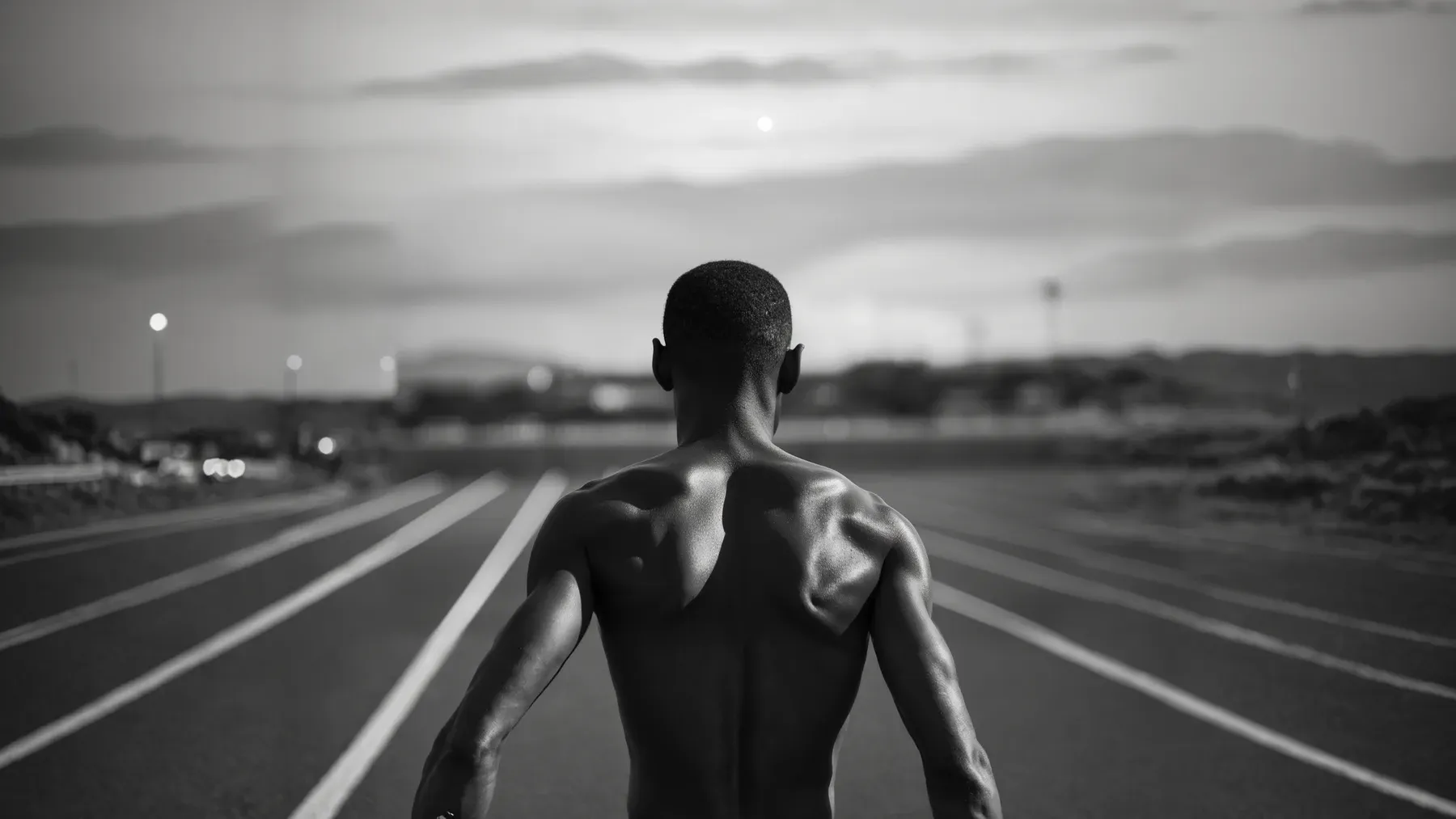 A lone runner facing the lanes ahead, evoking the private preparation and independent stakes that exist outside a public rivalry.