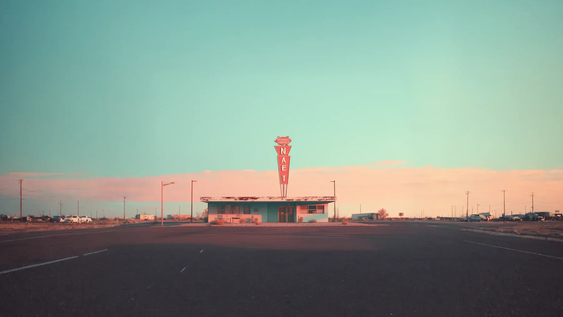 A vintage roadside motel glows at twilight, offering a temporary pause where fatigue, local memory, and a forced overnight stay can redirect the journey.