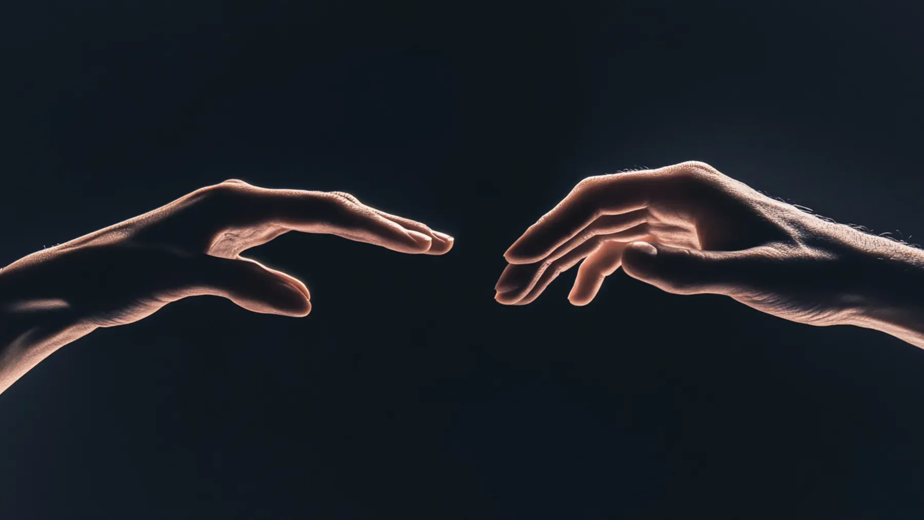 Two hands stop just before contact, illustrating the instant when an intended movement becomes a conscious choice.