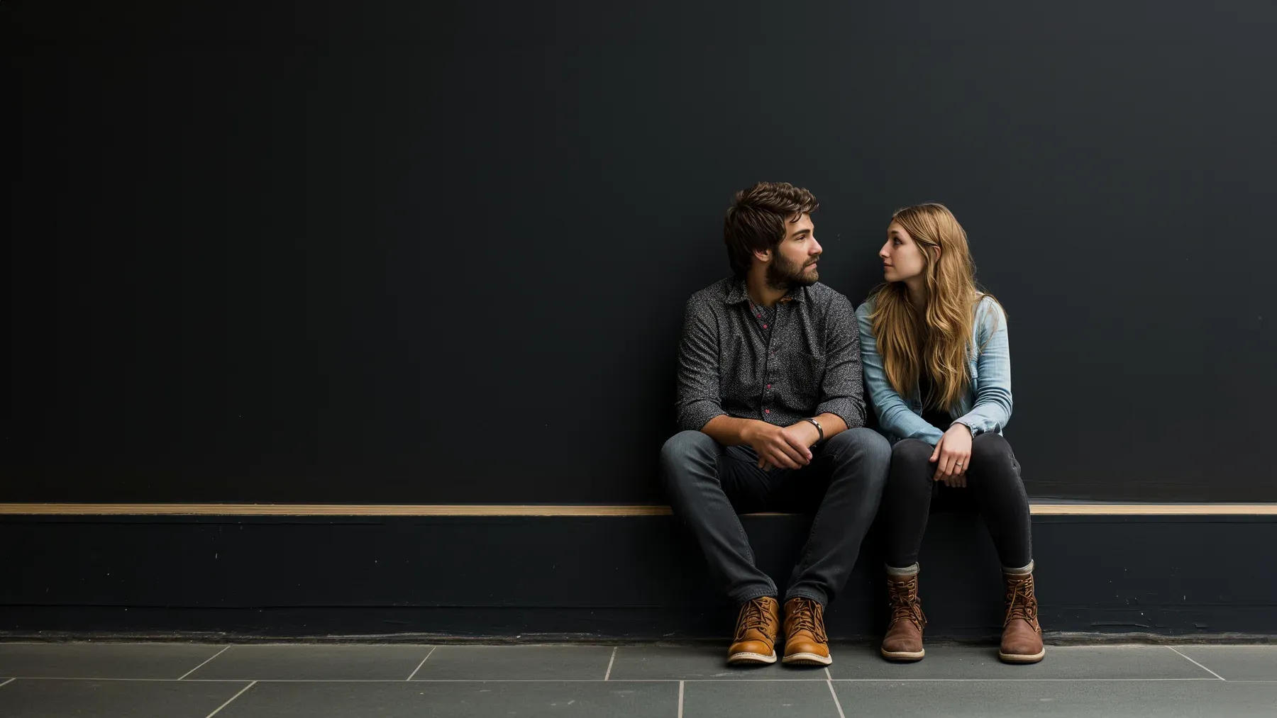 Two people in a quiet conversation against a dark wall, suggesting the private reckoning that follows choices made under public pressure.