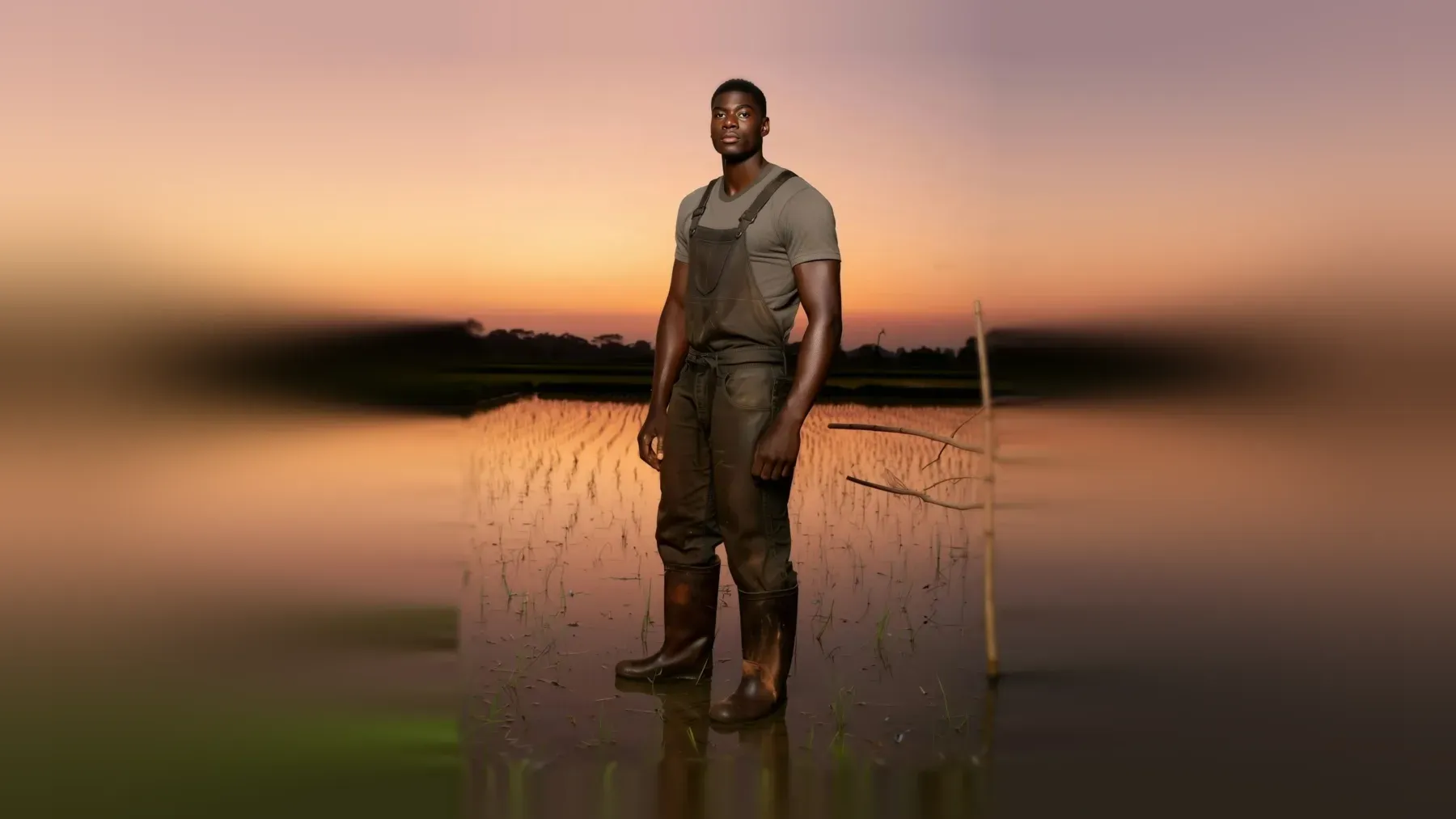 A worker stands in a flooded field, giving physical scale to the people and livelihoods held inside the decision.