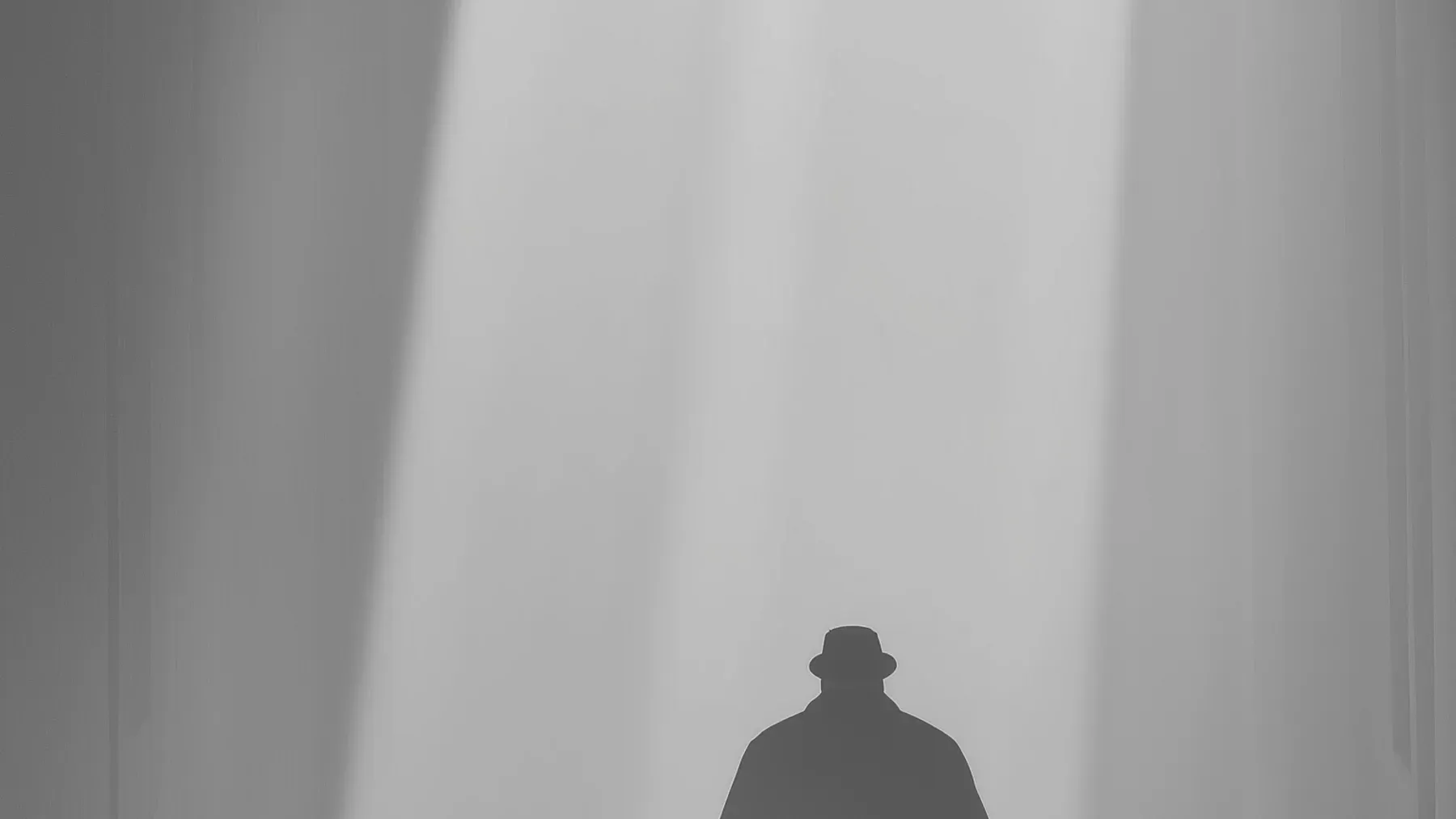 A solitary figure leaving through a bright passage suggests how the meeting's evidence and obligations follow a character into the next scene.